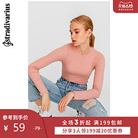 Stradivarius 粉色圆领修身长袖T恤女打底衫内搭春夏 06516671141 M 粉红色