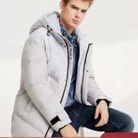 波司登新款中长款连帽时尚冬季保暖外套白色男羽绒服B90141557DS 165/84A 黑色8056