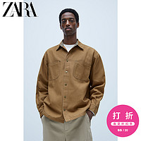 ZARA 新款 男装 休闲拼接纹理衬衣衬衫外套 01538400707 L (180/100A) 棕褐色