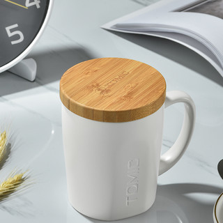 TOMIC 特美刻 情侣陶瓷杯北欧马克杯早餐牛奶杯子带盖勺咖啡杯水杯 黑色400ml