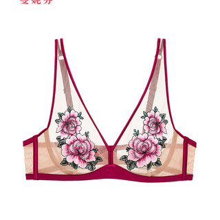 曼妮芬内衣女薄款蕾丝性感透视文胸薄胸罩舒适减压上托20840377 010 白色 80C