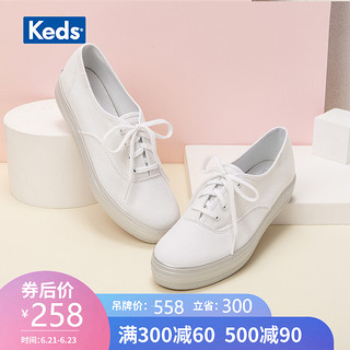 Keds旗舰店 新品女鞋 厚底帆布鞋小白鞋 时尚松糕鞋WF58035 35 奶白色/金色