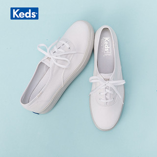 Keds旗舰店 新品女鞋 厚底帆布鞋小白鞋 时尚松糕鞋WF58035 35 奶白色/金色