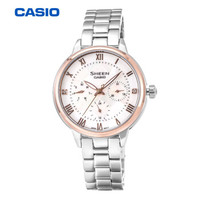 卡西欧(CASIO)手表 SHEEN 女士三盘六针时尚腕表石英表 珍珠贝母表盘 SHE-3055SG-7A