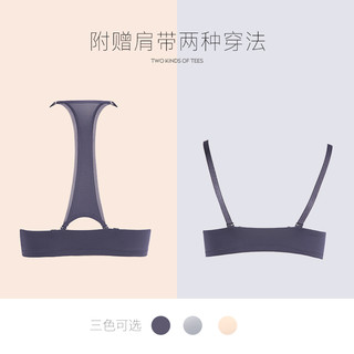 古今 GUJIN光面无痕纯色美背无钢圈吸汗透气小胸聚拢文胸内衣女 0I8128 蓝灰 70C