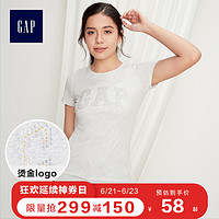 Gap女装圆领短袖T恤355266 个性烫金 LOGO休闲上衣时尚夏装女 165/84A(XS) 杂灰