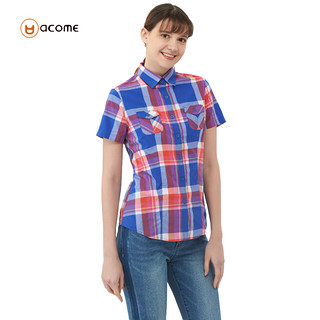 ACOME/阿珂姆户外春夏款女式全棉衬衫格子短袖衬衫AG131C2036 XS/155 紫色