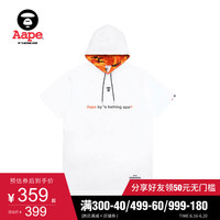 Aape男装春夏字母印花连帽迷彩拼接潮流短袖T恤0268XXC L 黑色