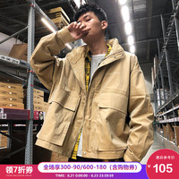 唐狮 TONLION宽松工装外套男2019春秋新款立领短款夹克潮流港风青少年上衣 L A款/黑色