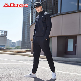 Kappa卡帕男款春秋运动套装闲套装开身卫衣小脚收口长裤 XXL 黑色-990