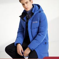 波司登新款时尚保暖灰蓝冬季连帽外套男中长款羽绒服B90141541DS 165/84A 冲浪蓝5284