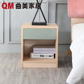 曲美家居  轻北欧板式床头柜 现代简约床边柜 卧室木质储物低柜 组装 白橡色+荷花白