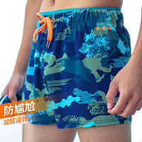 迪卡侬泳裤男防尴尬泡温泉平角男士泳衣游泳装备裤宽松大码NAB D 2XL 52(200-220斤) 经典蓝黑(2020爆款)