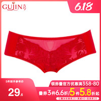 古今 GUJIN红色本命年中腰氨棉面料前片拼接网底绣花设计三角裤  1H886 95 墨玉黑