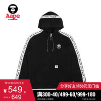 Aape男装秋冬猿颜徽章印花LOGO连帽拉链加绒卫衣3476XXB XXL 黑色