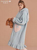 歌瑞尔时尚甜美兔耳朵连帽睡衣女士舒适法兰绒睡袍家居服19045HH XXL 粉色预售