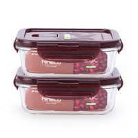 泰福高（TAFUCO）耐热玻璃保鲜盒套装 微波炉加热冰箱便当盒 T7420 褐色 640ml*2