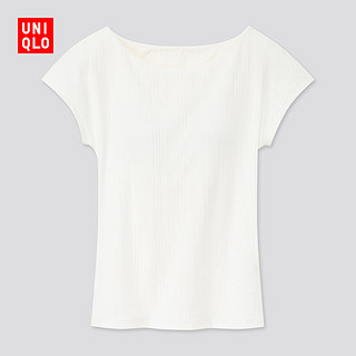 女装 罗纹船领BRAT恤(法式袖)(打底衫) 423071 优衣库UNIQLO 170/100/XL 00 白色