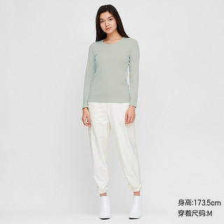 女装 罗纹棉质圆领T恤(长袖) 422692 优衣库UNIQLO 160/84A/M 21 浅橙色