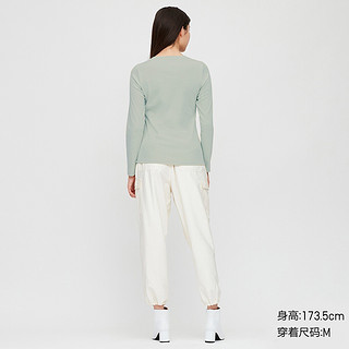 女装 罗纹棉质圆领T恤(长袖) 422692 优衣库UNIQLO 165/92A/XL 50 浅绿色