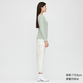 女装 罗纹棉质圆领T恤(长袖) 422692 优衣库UNIQLO 160/84A/M 00 白色