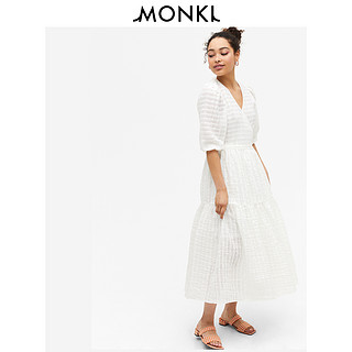 MONKI2020春夏新款 长袖薄款v领温柔风泡泡袖连衣裙女 0873429 170/92A 浅粉波点002