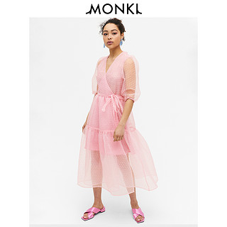 MONKI2020春夏新款 长袖薄款v领温柔风泡泡袖连衣裙女 0873429 165/88A 浅黄色001