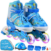 乐士Enpex溜冰鞋儿童男女成人套装轮滑鞋可调节滑冰鞋旱冰鞋直排轮八轮全闪 MS172 M码 蓝色 赠护具头盔