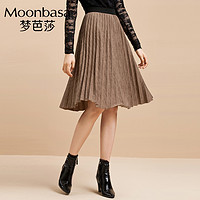 Moonbasa梦芭莎 2017冬装新品复古针织百褶中长半裙 XL 驼色