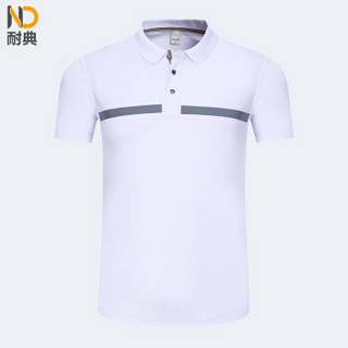 耐典 企业短袖polo衫夏季男女t恤棉质logo带反光条 ND-NS精梳亚麻棉（反光条） 白色 M