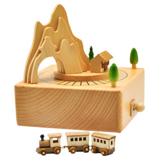 忆音园 创意礼品 玩具八音盒 榉木原木纯手工音乐盒 小火车 天空之城六一儿童节礼物