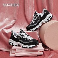 Skechers斯凯奇新品复古格纹荷叶边熊猫鞋松糕鞋老爹鞋女鞋13090 39 白色/黑色/WBK