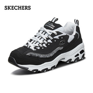 Skechers斯凯奇新品复古格纹荷叶边熊猫鞋松糕鞋老爹鞋女鞋13090 39 黑色/白色/BKW