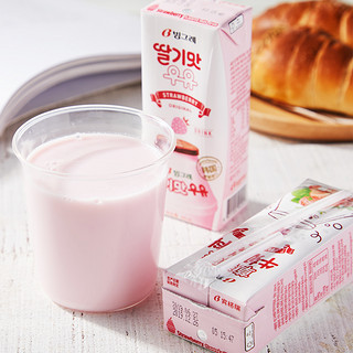 韩国进口 宾格瑞草莓味牛奶早餐饮料饮品200ml*6香滑口感 草莓味