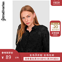 Stradivarius 2020春季新款女士宽松长袖波点薄纱衬衫06085429001 XL 黑色