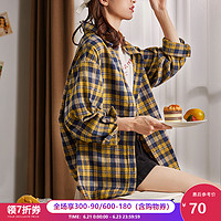 唐狮春装2020年女士格子衬衫韩版长袖衬衣设计感小众复古港味上衣 L 复古橘