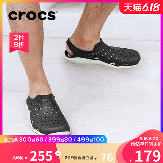 Crocs卡骆驰 男鞋激浪涉水凉鞋平底休闲鞋舒适轻便懒人鞋|203963 46 黑色/白-069