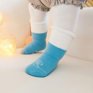 馨颂婴儿毛圈地板袜三双装秋冬防滑新生儿中筒袜宝宝家居袜子套装 蓝色+白色+藏蓝 14-16(M)(6-12个月)