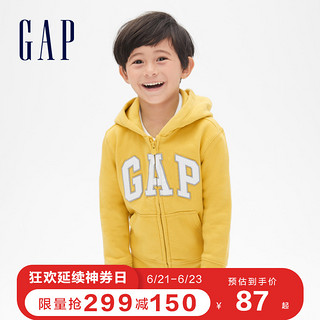 Gap男幼童时尚LOGO连帽卫衣春190545 儿童休闲上衣童装潮流外套 黄色 90cm(90cm(18-24月) 尺码偏小 建议选大一码)