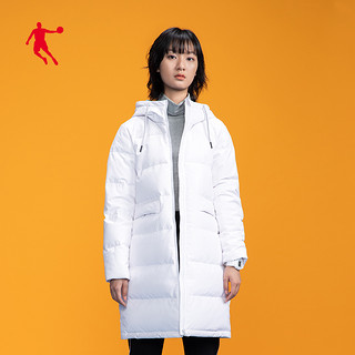 QIAODAN 乔丹 羽绒服女2019冬季新款韩版加厚连帽羽绒服长款过膝羽绒外套女 180/2XL 白色