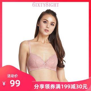 6IXTY8IGHT 68官方性感蕾丝舒适无钢圈上托薄文胸罩内衣女BR08121 木玫瑰 75A