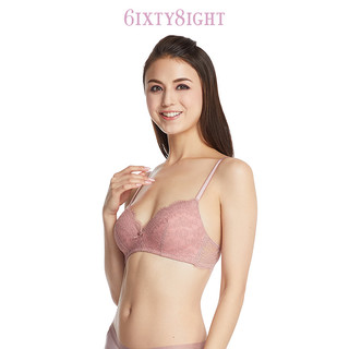 6IXTY8IGHT 68官方性感蕾丝舒适无钢圈上托薄文胸罩内衣女BR08121 木玫瑰 75A