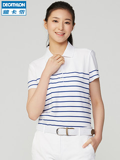 迪卡侬polo衫女翻领polo短袖运动T恤夏季大码纯色条纹宽松INESIS 175/120B/XXL 经典白色