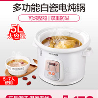 天际电炖炖锅家用BB煲陶瓷煲汤锅煮粥神器全自动电炖盅5L大容量 白色