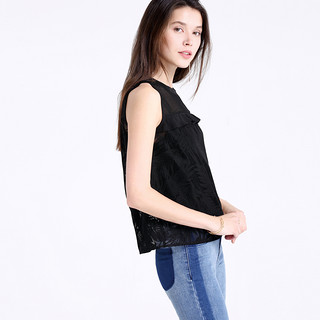Moonbasa 梦芭莎 夏装新品拼接网布料无袖H直身型蕾丝套头小衫 XL 黑色