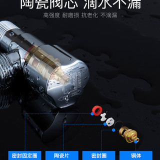 潜水艇精铜三角阀热水器开关加厚八字阀冷热水通用加长止水阀家用 【1支装】圆形手轮通用角阀