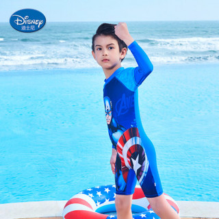 迪士尼（DISNEY）男童泳装 漫威系列复仇者联盟美国队长连体冲浪服 舒适速干 细腻皮肤时尚童趣 蓝色 140