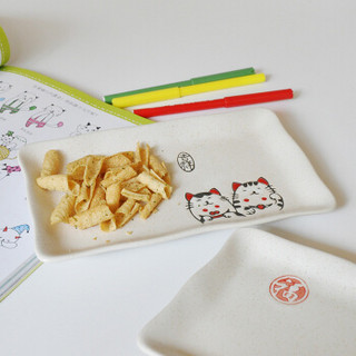 萌可日式餐具陶瓷手绘寿司盘招财猫卡通长方形创意烧烤盘小吃碟8英寸2只装