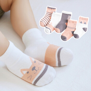 馨颂 婴儿袜子新生儿宝宝袜子儿童秋季五双套装 小猫咪 M(1-3岁)