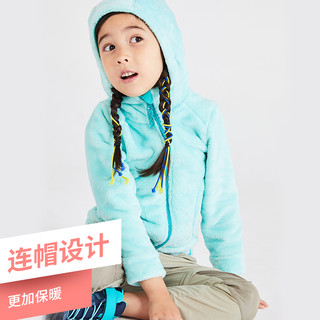 迪卡侬旗舰店儿童抓绒外套男童女童2019新款长绒保暖厚摇粒绒QUJR 100 碧绿色